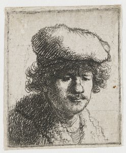 Autorretrato con la gorra ladeada hacia delante de Rembrandt van Rijn