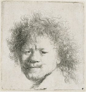 Autorretrato con el pelo largo y espeso: solo la cabeza de Rembrandt van Rijn