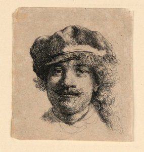 Autorretrato con gorra blanda: rostro completo, solo cabeza de Rembrandt van Rijn
