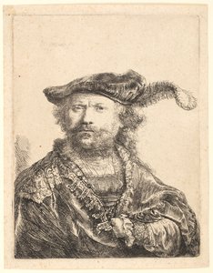 Autorretrato con gorra de terciopelo con pluma de Rembrandt van Rijn