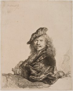 Autorretrato apoyado en el alféizar de una ventana, 1639 de Rembrandt van Rijn