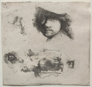 Sheet of Studies:  Self-Portrait, a Beggar Couple, etc. de Rembrandt van Rijn