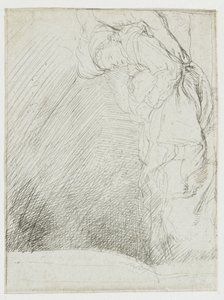 Hoja de estudios, en la que aparece una mujer enferma en la cama de Rembrandt van Rijn