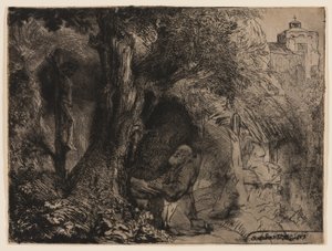 San Francisco Bajo un Árbol Rezando de Rembrandt van Rijn