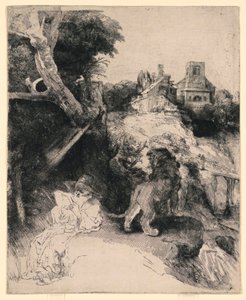 San Jerónimo Leyendo en un Paisaje Italiano de Rembrandt van Rijn