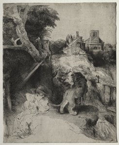 San Jerónimo Leyendo en un Paisaje Italiano de Rembrandt van Rijn