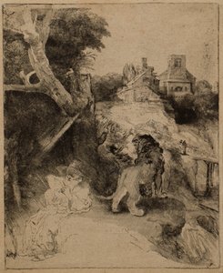 Lectura de San Jerónimo en un paisaje italiano de Rembrandt van Rijn