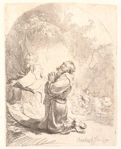 San Jerónimo rezando: impresión arqueada de Rembrandt van Rijn