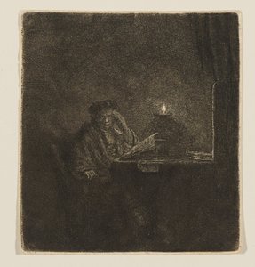 Un estudiante sentado a la luz de una vela de Rembrandt van Rijn
