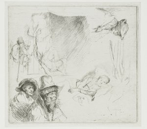 Cuadro de estudio con una mujer enferma en la cama de Rembrandt van Rijn