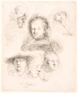 Estudios de la cabeza de Saskia y otros de Rembrandt van Rijn