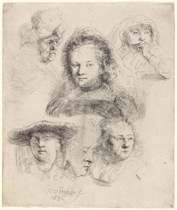 Estudios de la cabeza de Saskia y otros de Rembrandt van Rijn