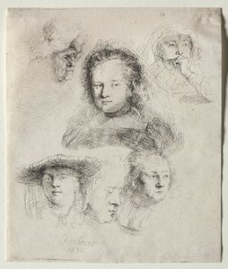 Estudios de la cabeza de Saskia y otros de Rembrandt van Rijn