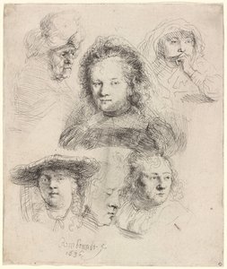 Estudios de la cabeza de Saskia y otros de Rembrandt van Rijn