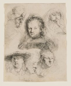 Estudios de la cabeza de Saskia y otros de Rembrandt van Rijn