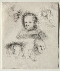 Estudios de la cabeza de Saskia y otros, 1636 de Rembrandt van Rijn