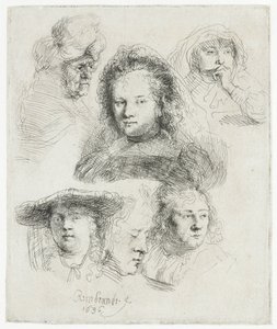 Estudios de la cabeza de Saskia y otros de Rembrandt van Rijn