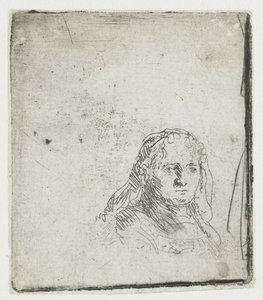 Estudio de la cabeza de una mujer de Rembrandt van Rijn