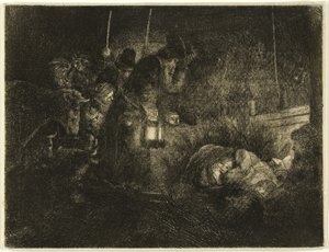 La adoración de los pastores: Una escena nocturna de Rembrandt van Rijn