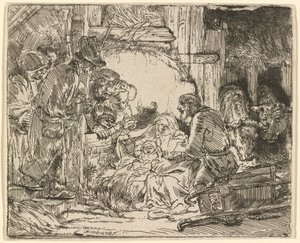 La adoración de los pastores: con la lámpara de Rembrandt van Rijn