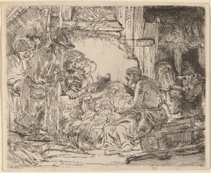 La adoración de los pastores: con la lámpara de Rembrandt van Rijn