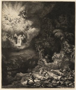 El ángel apareciendo a los pastores de Rembrandt van Rijn