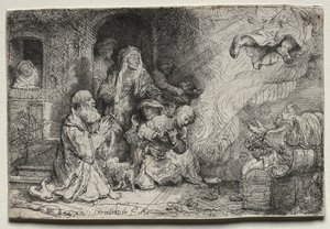 The Angel Departing from the Family of Tobit de Rembrandt van Rijn