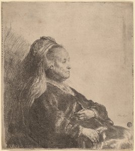 La madre del artista sentada, con un tocado oriental de Rembrandt van Rijn
