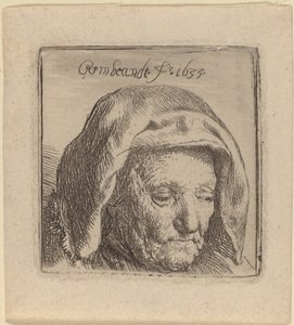 La madre del artista con un tocado de tela, mirando hacia abajo de Rembrandt van Rijn