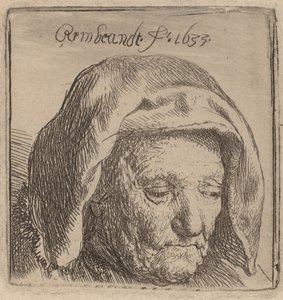 La madre del artista con un tocado de tela, mirando hacia abajo, 1633