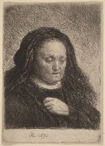 La madre del artista con la mano sobre el pecho de Rembrandt van Rijn