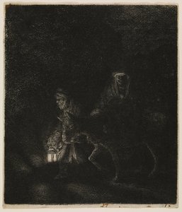 La huida a Egipto (una obra nocturna) de Rembrandt van Rijn