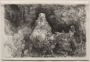 La Huida a Egipto: Cruzando un Arroyo de Rembrandt van Rijn