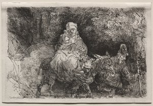 La huida a Egipto: Cruzando un arroyo, 1654 de Rembrandt van Rijn
