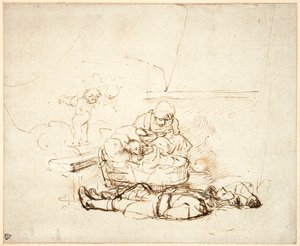 La Sagrada Familia durmiendo, con ángeles, 1645 de Rembrandt van Rijn