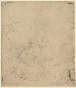El descanso en la huida a Egipto: Ligeramente grabado de Rembrandt van Rijn