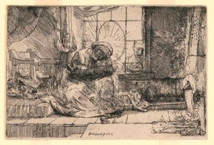 La Virgen y el Niño con el gato y José en la ventana de Rembrandt van Rijn