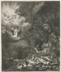 El ángel que se aparece a los pastores de Rembrandt van Rijn