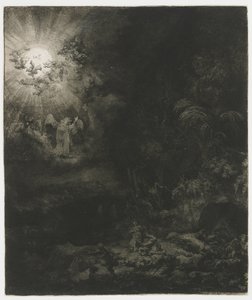 El ángel que se aparece a los pastores de Rembrandt van Rijn