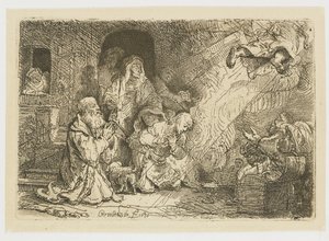 El ángel que se aleja de la familia de Tobías de Rembrandt van Rijn