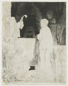La artista dibujando a partir de la modelo. de Rembrandt van Rijn