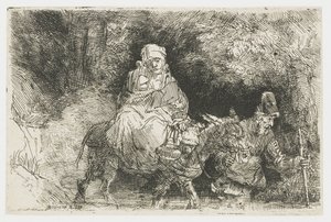 La huida a Egipto cruzando un arroyo de Rembrandt van Rijn