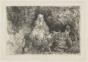 La huida a Egipto cruzando un arroyo de Rembrandt van Rijn