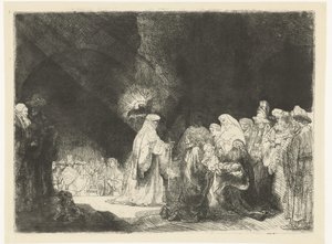 La presentación en el templo: impresión oblonga de Rembrandt van Rijn