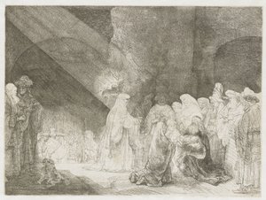 La presentación en el templo: lámina rectangular de Rembrandt van Rijn