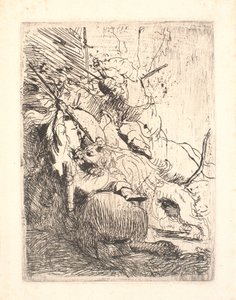 La pequeña caza del león (con un león) de Rembrandt van Rijn