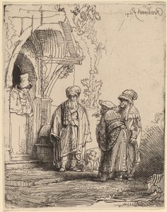 Tres figuras orientales (¿Jacob y Labán?) de Rembrandt van Rijn