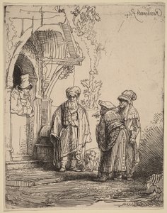 Tres figuras orientales (¿Jacob y Labán) de Rembrandt van Rijn