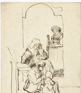 tres mujeres y un niño junto a una puerta