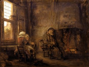 Tobías y Ana esperando el regreso de su hijo de Rembrandt van Rijn
